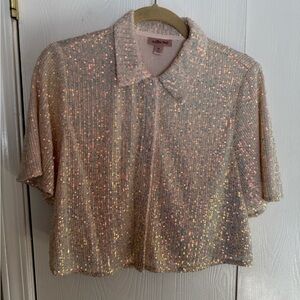 Sequin Embellished Collared Crop Top